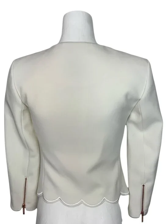 Ted Baker Heraly Scalloped Hem Cropped Jacket 0 Off White - Picture 2 of 16